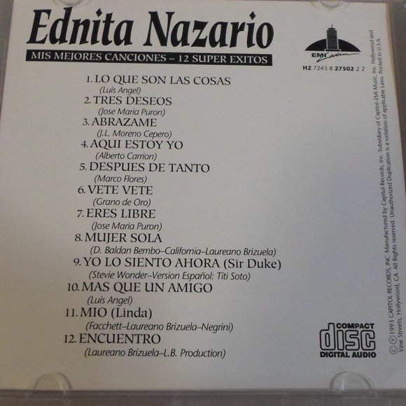 Ednita Nazario CD - Mis Mejores Canciones - 12 Super Éxitos - Picture 2 of 5